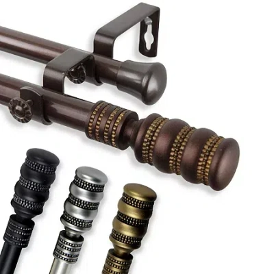 Rod Desyne Dollop 13/16" Adjustable Double Curtain Rod In Black