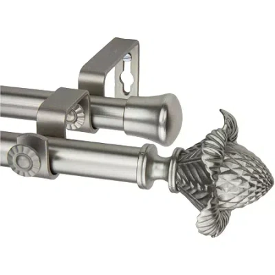 Rod Desyne Double 13/16" Adjustable Curtain Rod With Bloom Finials In White