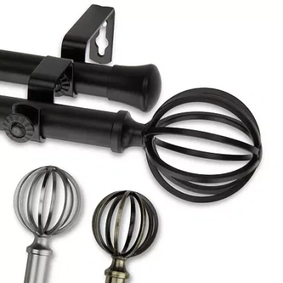 Rod Desyne Double 13/16" Adjustable Curtain Rod With Cage Finials In Sand