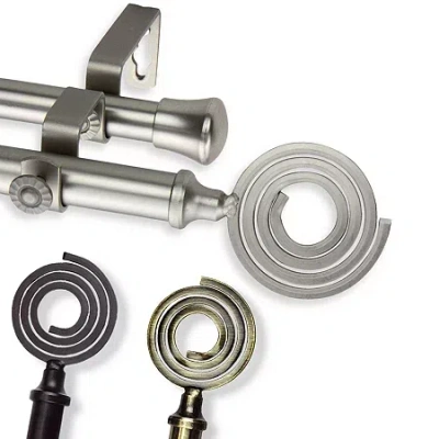 Rod Desyne Double 13/16" Adjustable Curtain Rod With Coil Finials In Black