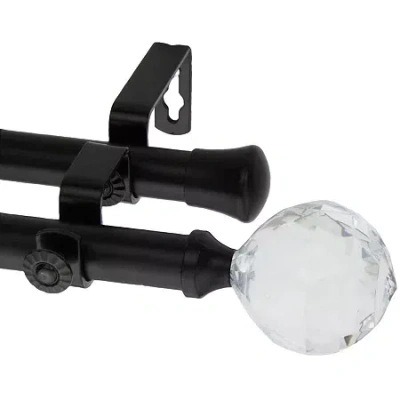 Rod Desyne Double 13/16" Adjustable Curtain Rod With Faceted Finials In Black