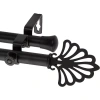 Rod Desyne Double 13/16" Adjustable Curtain Rod With Fan Finials In Black