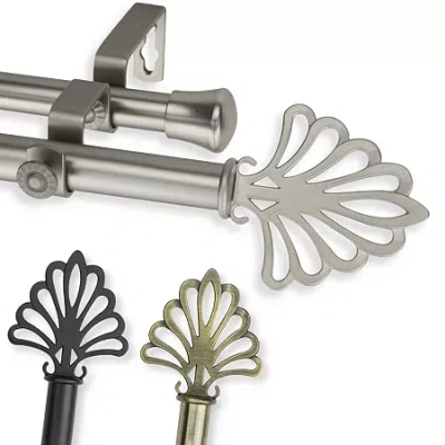 Rod Desyne Double 13/16" Adjustable Curtain Rod With Fan Finials In Gray