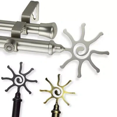 Rod Desyne Double 13/16" Adjustable Curtain Rod With Sun Finials In Black