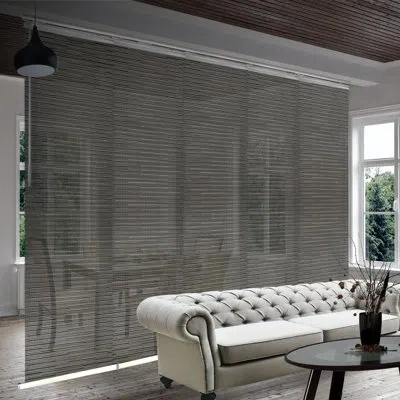 Rod Desyne Dusky Filigiree Semi-sheer Vertical Blind In Satin Nickel