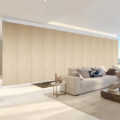 Rod Desyne Flax Gold 12-panel Double Rail White Panel Track Extendable 140-260"w X 94"h, Panel Width 23.5" In White;beige