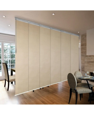 Rod Desyne Flax Gold Blind 6-panel Single Rail Panel Track Extendable 70"-130"w X 94"h, Panel Width 23.5" In Satin Nickel