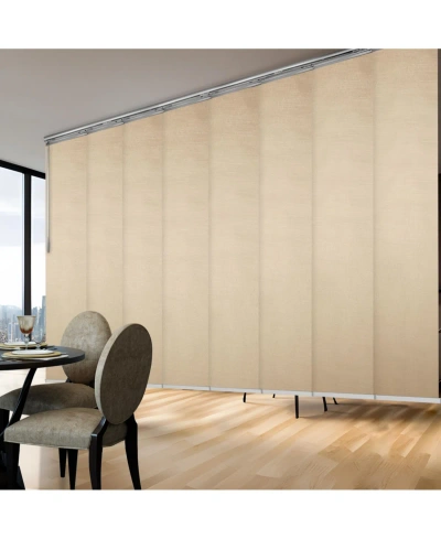 Rod Desyne Flax Gold Blind 8-panel Double Rail Panel Track Extendable 130"-175"w X 94"h, Panel Width 23.5" In Satin Nickel