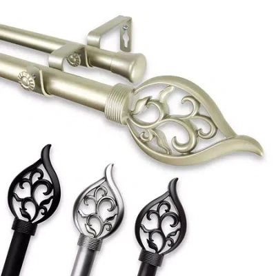 Rod Desyne Flora 1" Adjustable Double Curtain Rod In Black