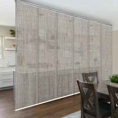 Rod Desyne Gabardine Semi-sheer Vertical Blind In Satin Nickel