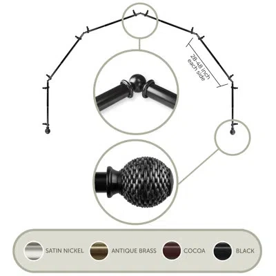 Rod Desyne Metal;resin Adjustable 0.81'' Bay Window Single Curtain Rod In Black