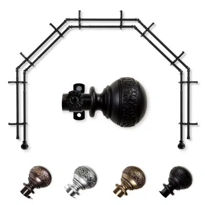 Rod Desyne Naomi 13/16 5 Sided Double Bay Window Curtain Rod In Black