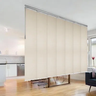 Rod Desyne Nile 7-panel Single Rail Panel Track Extendable 58"-98"w X 91.4"h, Panel Width 15.75" In Beige
