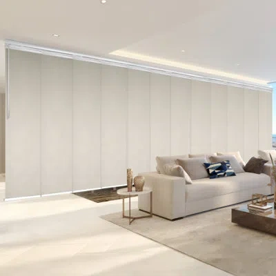 Rod Desyne Pearl 12-panel Double Rail White Panel Track Extendable 140-260"w X 94"h, Panel Width 23.5" In White;beige