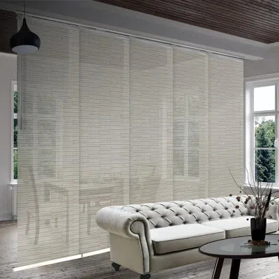 Rod Desyne Pewter Filigree Semi-sheer Vertical Blind In Satin Nickel