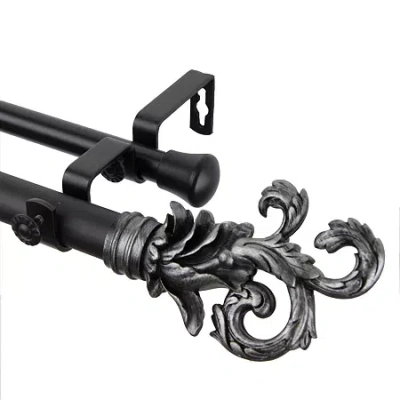 Rod Desyne Plume 1" Adjustable Double Curtain Rod In Black
