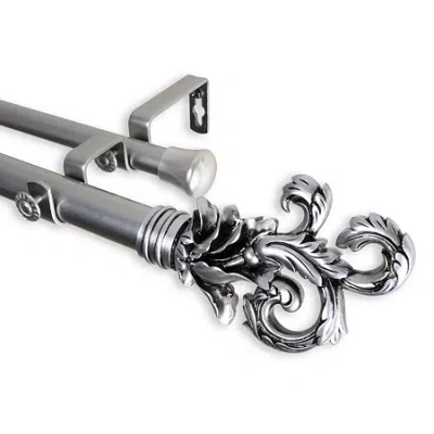 Rod Desyne Plume 1" Adjustable Double Curtain Rod In Silver