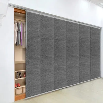 Rod Desyne Semi-sheer Charcoal Camo 6-panel Single Rail Panel Track Extendable 98-130w X 94h, Panel Width 23.5"