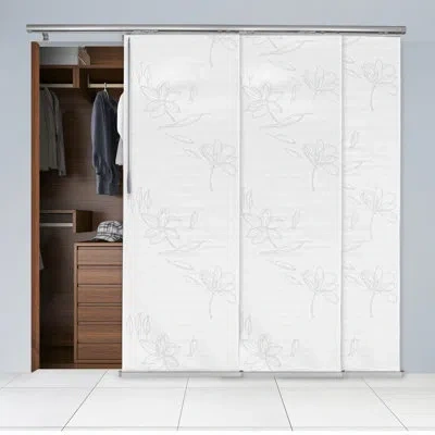 Rod Desyne Semi-sheer Lotus 3-panel Single Rail Panel Track Extendable 36"-66"w X 94"h, Panel Width 23.5" In Chrome