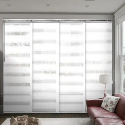 Rod Desyne Semi-sheer Macadamia 4-panel Single Rail Panel Track Extendable 48"-88"w X 94"h, Panel Width 23.5" In White;gray