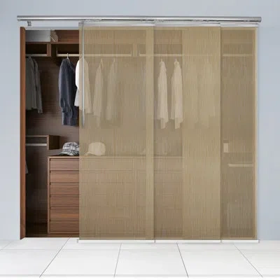 Rod Desyne Semi-sheer Vertical Blind In Satin Nickel