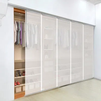 Rod Desyne Semi-sheer Winter 5-panel Single Rail Panel Track Extendable 58"-110"w X 94"h, Panel Width 23.5" In White;gray