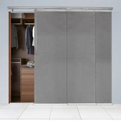Rod Desyne Semi-sheer Woven Gray 3-panel Single Rail Panel Track Extendable 36"-66"w X 94"h, Panel Width 23.5"