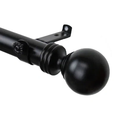 Rod Desyne Sphere 1.5" Adjustable Length Drapery Curtain Single Rod In Black