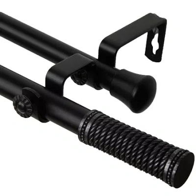 Rod Desyne Threaded 13/16" Adjustable Double Curtain Rod In Black
