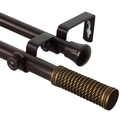 Rod Desyne Threaded 13/16" Adjustable Double Curtain Rod In Brown