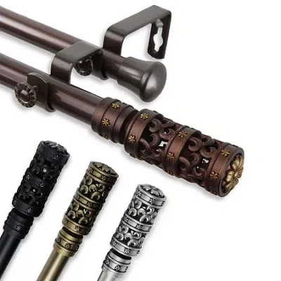Rod Desyne Whirl 13/16" Adjustable Double Curtain Rod In Brown