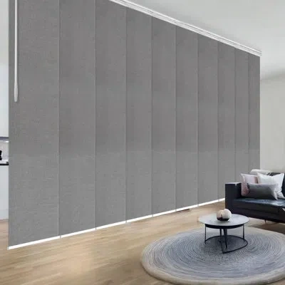Rod Desyne Woven Gray 10-panel Double Rail White Panel Track Extendable 120"-218"w X 94"h, Panel Width 23.5" In White;gray