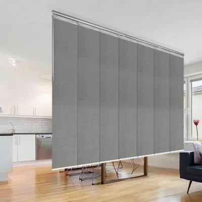 Rod Desyne Woven Gray 7-panel Single Rail Panel Track Extendable 58"-98" W X 91.4" H, Panel Width 15.75"
