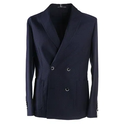 Pre-owned Roda $1595  Slim-fit Navy Jacquard Pattern Wool-cotton Suit 40 (eu 50) In Blue