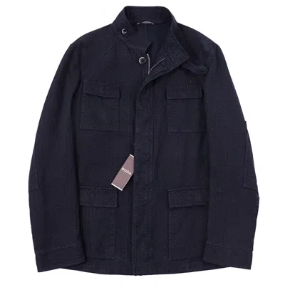 Pre-owned Roda Navy Patterned Woven Cotton 'sapporo' Travel Jacket M (eu 50) In Blue