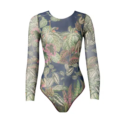 Roda Smartswimwear Women's One-piece Swimsuit With Sleeves Botanicum In Blue