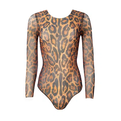 Roda Smartswimwear Women's One-piece Swimsuit With Sleeves Leopard In Brown