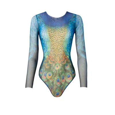 Roda Smartswimwear Women's One-piece Swimsuit With Sleeves Peacock Mayura In Multi