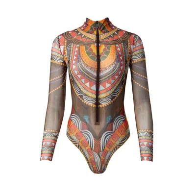 Roda Smartswimwear Women's Zipper Swimsuit With Sleeves Africa In Multi