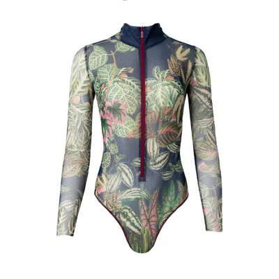 Roda Smartswimwear Women's Zipper Swimsuit With Sleeves Botanicum In Multi