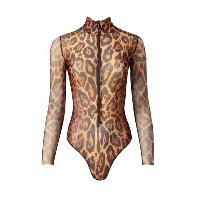 Roda Smartswimwear Women's Zipper Swimsuit With Sleeves Leopard In Multi