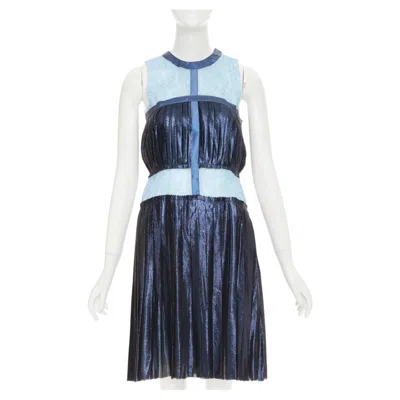 Pre-owned Rodarte 2008 Runway Metallic Blue Silk Blend Pleated Knee Dress Us6 M