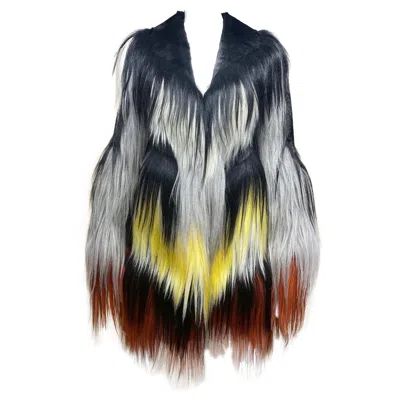 Pre-owned Rodarte 2016 Colorful Abstract Fur Coat Unisex Size 2/4/6 Excellent In Black
