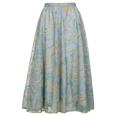 Pre-owned Rodarte 2102  Van Gogh Multi-colored Metallic Embroidered Tulle Circle Skirt In Gray