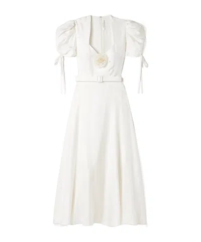 Rodarte Appliquéd Belted Silk-twill Midi Dress In White