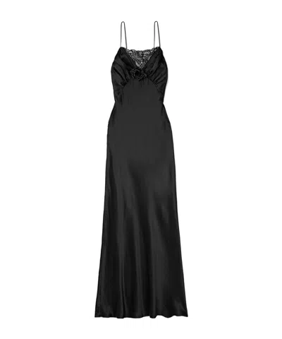 Rodarte Appliquéd Lace-trimmed Silk-satin Gown In Black