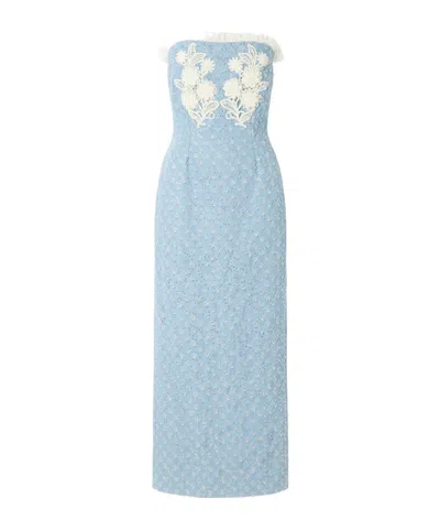 Rodarte Appliquéd Sequin-embellished Lace-trimmed Denim Midi Dress In Blue