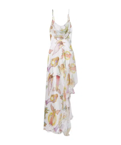 Rodarte Asymmetric Draped Printed Silk-satin Maxi Dress In White