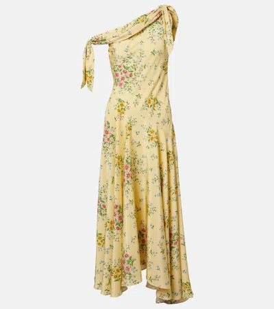 Rodarte Asymmetric Floral Silk Midi Dress In Yellow