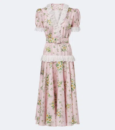 Rodarte Belted Floral Silk Twill Midi Dress In Multi